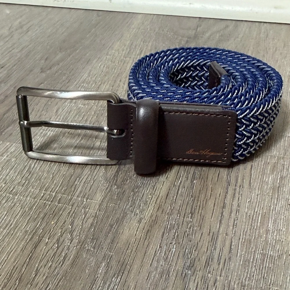 Brand New Ben Hogan Size 32 Navy Blue Knit Woven Leather Men's Belt Golf